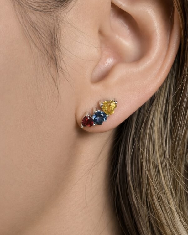 3 Aretes Corazón Tricolor